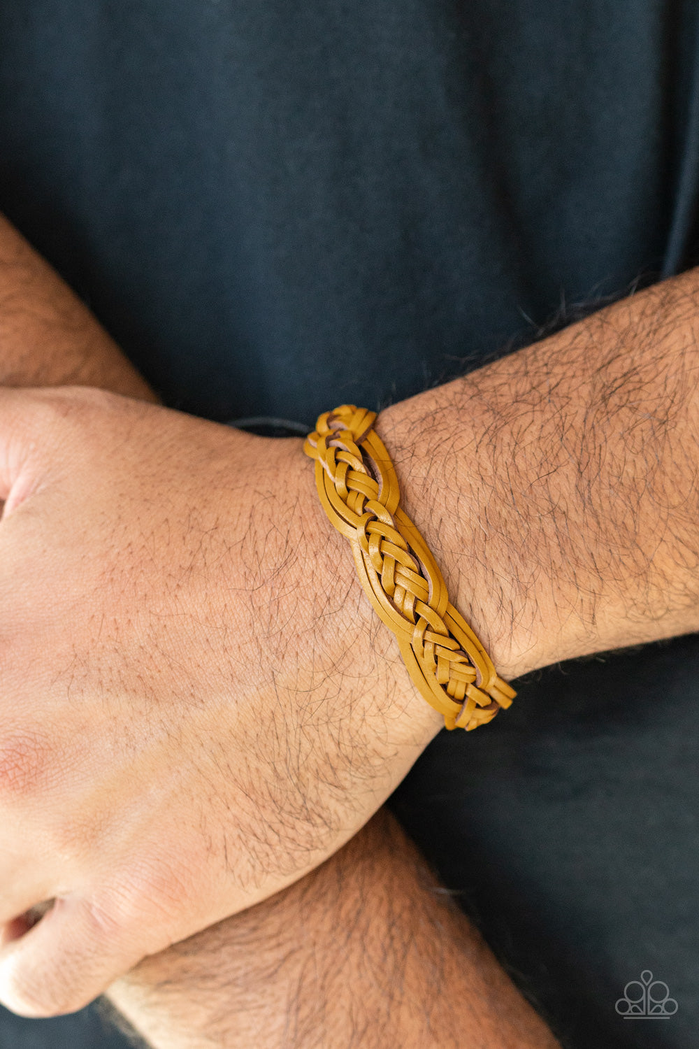 five-dollar-jewelry-too-close-to-homespun-yellow-bracelet-paparazzi-accessories