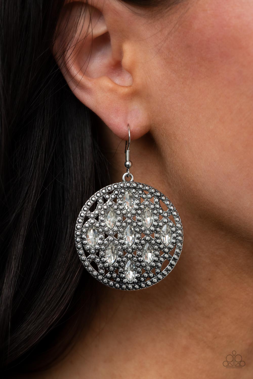 five-dollar-jewelry-medallion-stallion-white-earrings-paparazzi-accessories