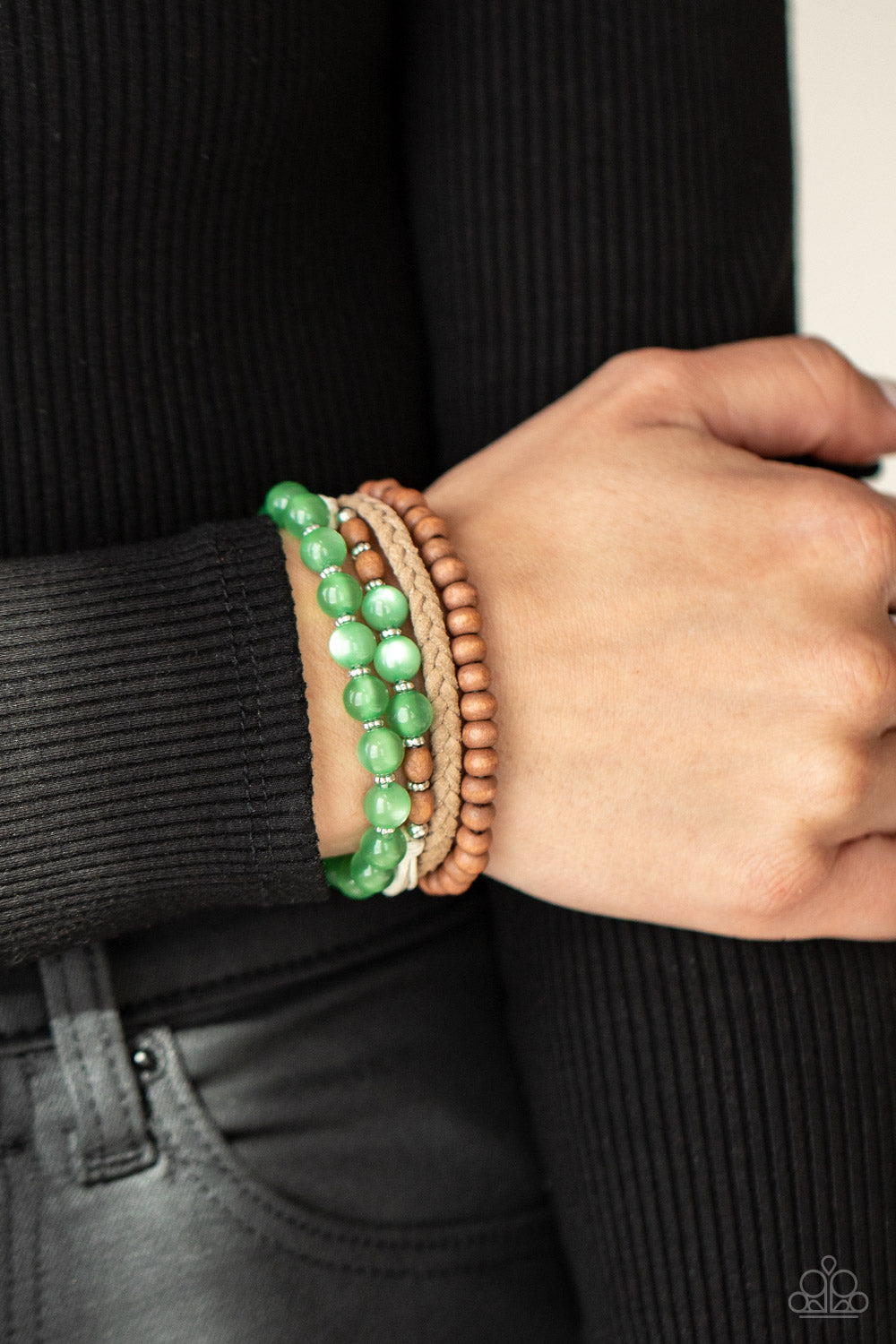 five-dollar-jewelry-down-homespun-green-bracelet-paparazzi-accessories