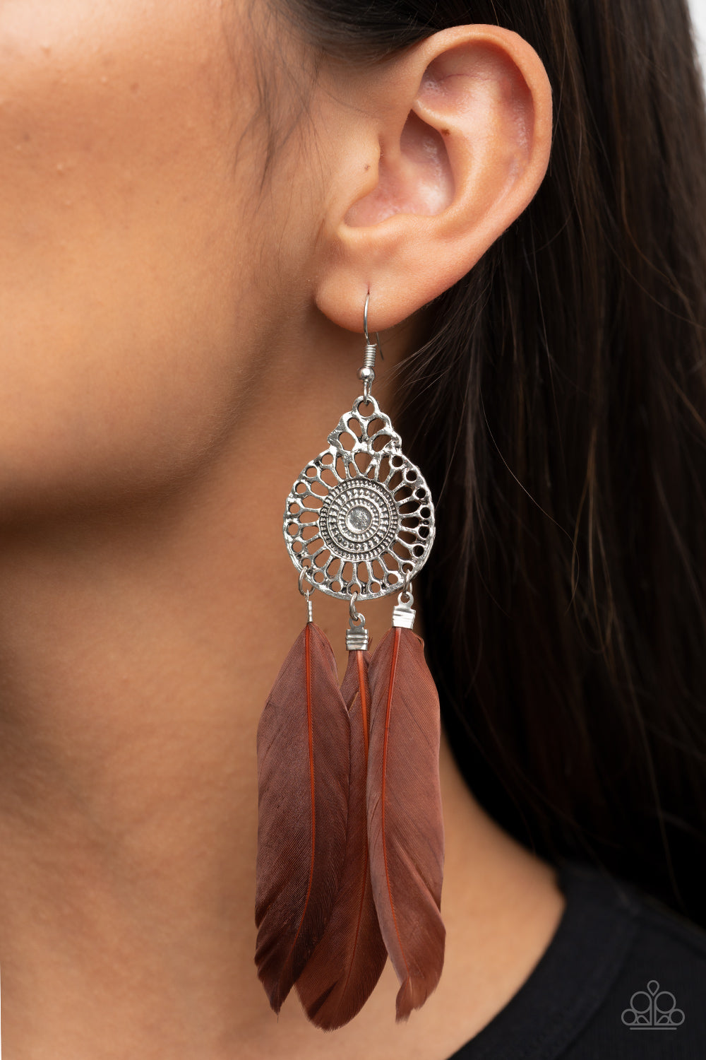 five-dollar-jewelry-pretty-in-plumes-brown-earrings-paparazzi-accessories