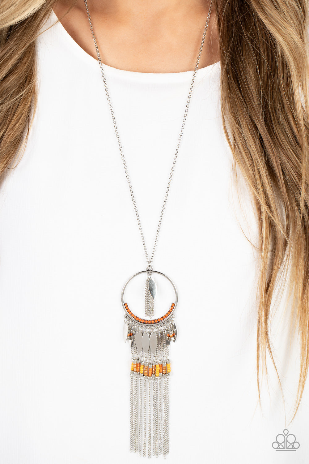five-dollar-jewelry-dancing-dreamcatcher-orange-necklace-paparazzi-accessories