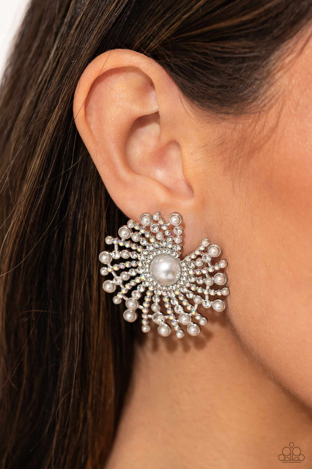 five-dollar-jewelry-fancy-fireworks-white-post earrings-paparazzi-accessories