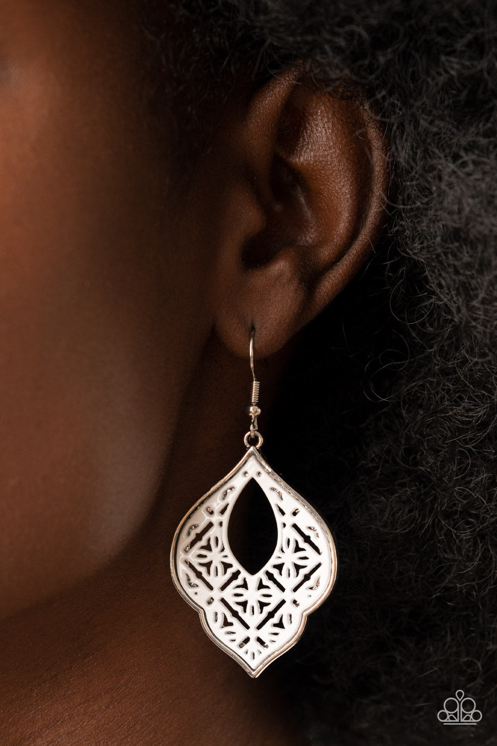 Thessaly Terrace - White Earrings - Paparazzi Accessories