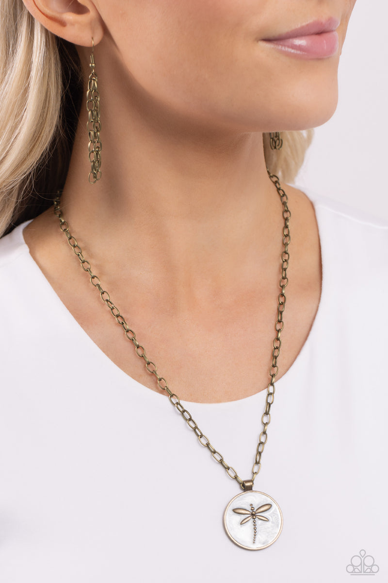 Decorative Dragonfly - Brass Necklace - Paparazzi Accessories