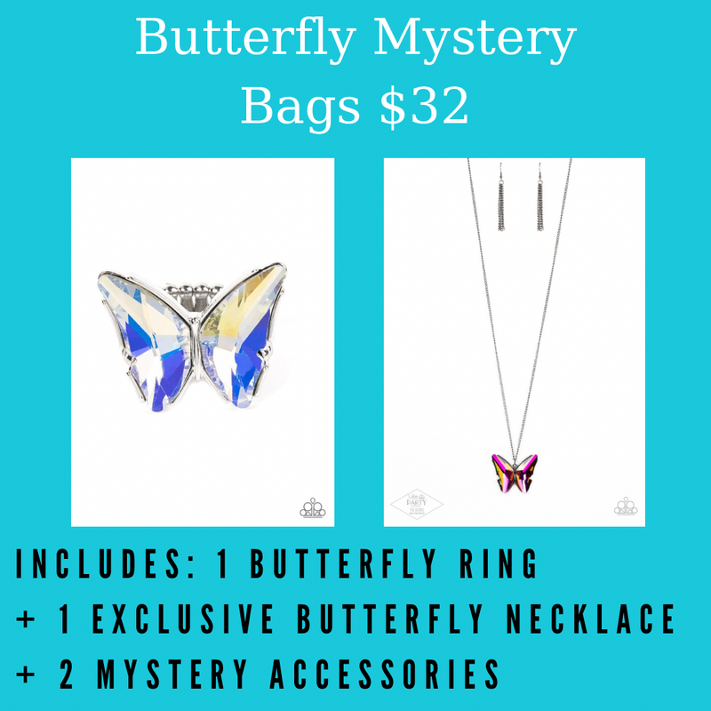 Butterfly Mystery Bag $32 Silver Ring, Oil Spill Necklace & 2 mystery accessories 
