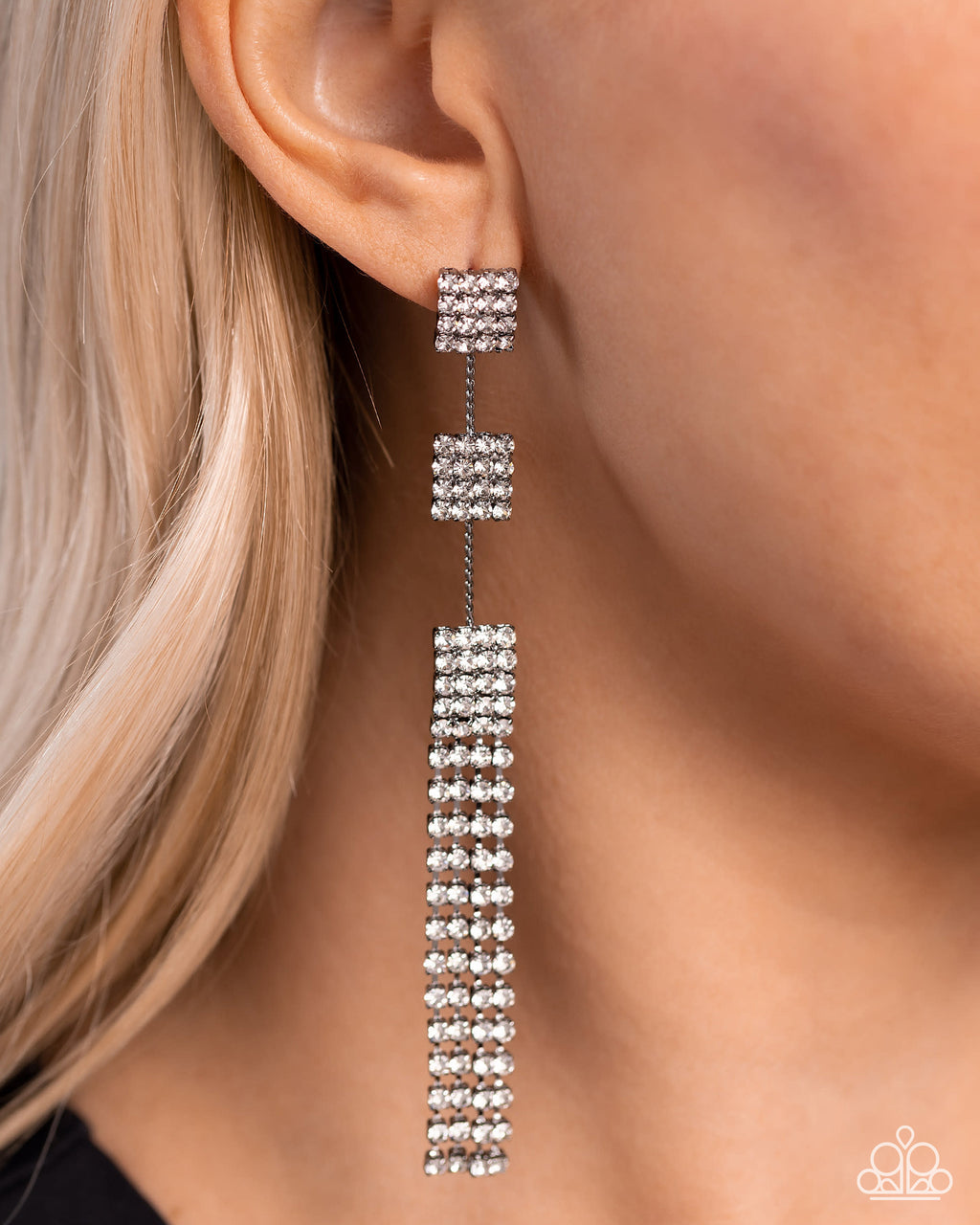Fiercely Free-Falling - Black Post Earrings - Paparazzi Accessories