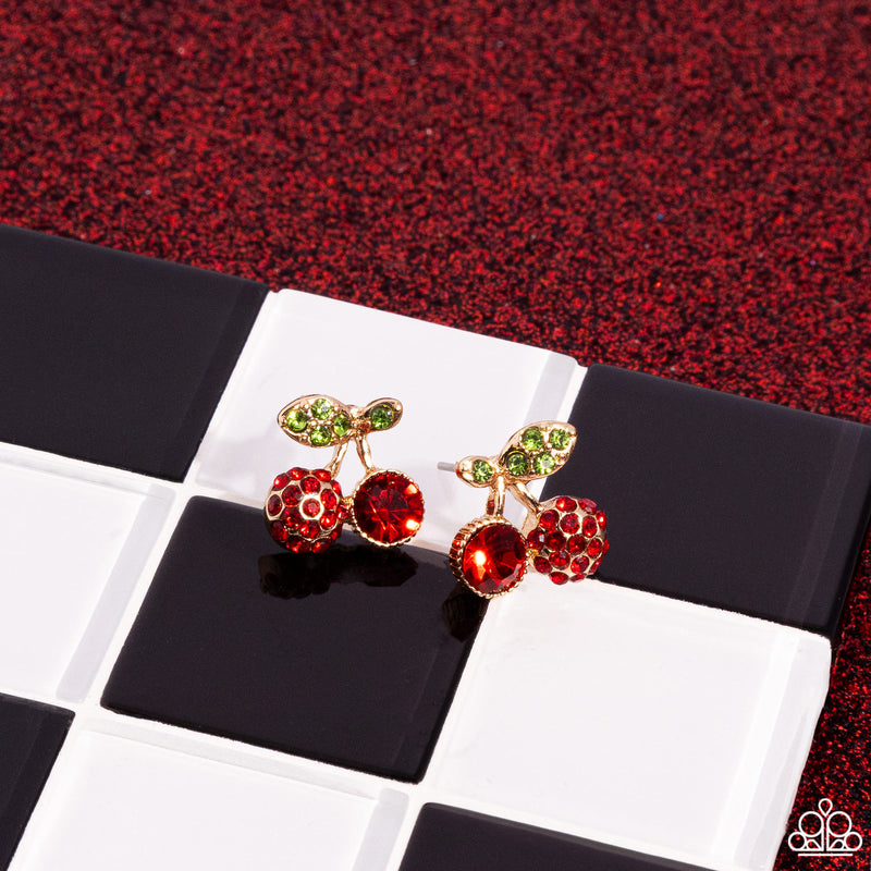 Cherry Candidate - Gold Post Earrings - Paparazzi Accessories