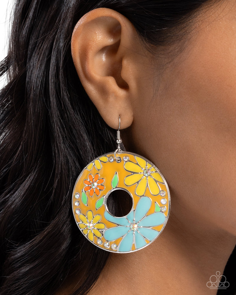 Embroidered Elegance - Yellow Earrings - Paparazzi Accessories
