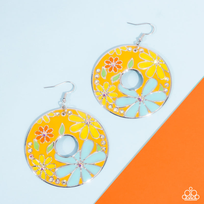 Embroidered Elegance - Yellow Earrings - Paparazzi Accessories