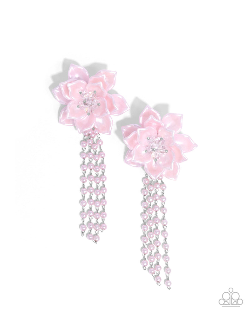 five-dollar-jewelry-lotus-length-pink-post earrings-paparazzi-accessories
