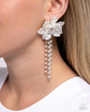 Lotus Length - White Post Earrings - Paparazzi Accessories