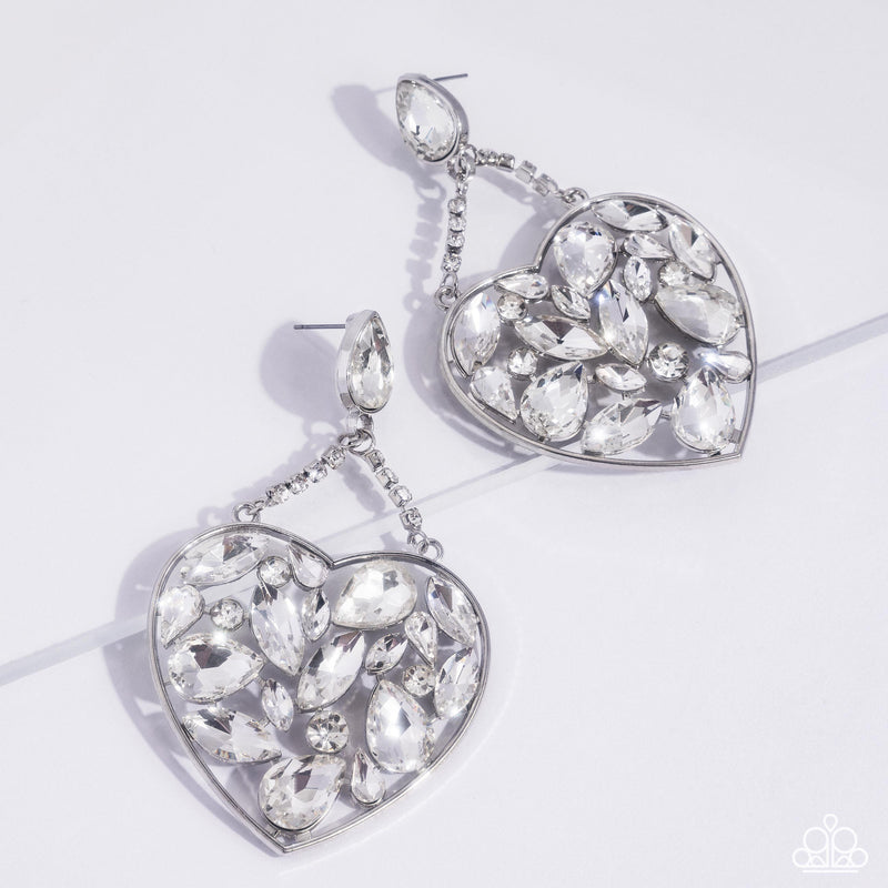Glittery Gait - White Post Earrings - Paparazzi Accessories