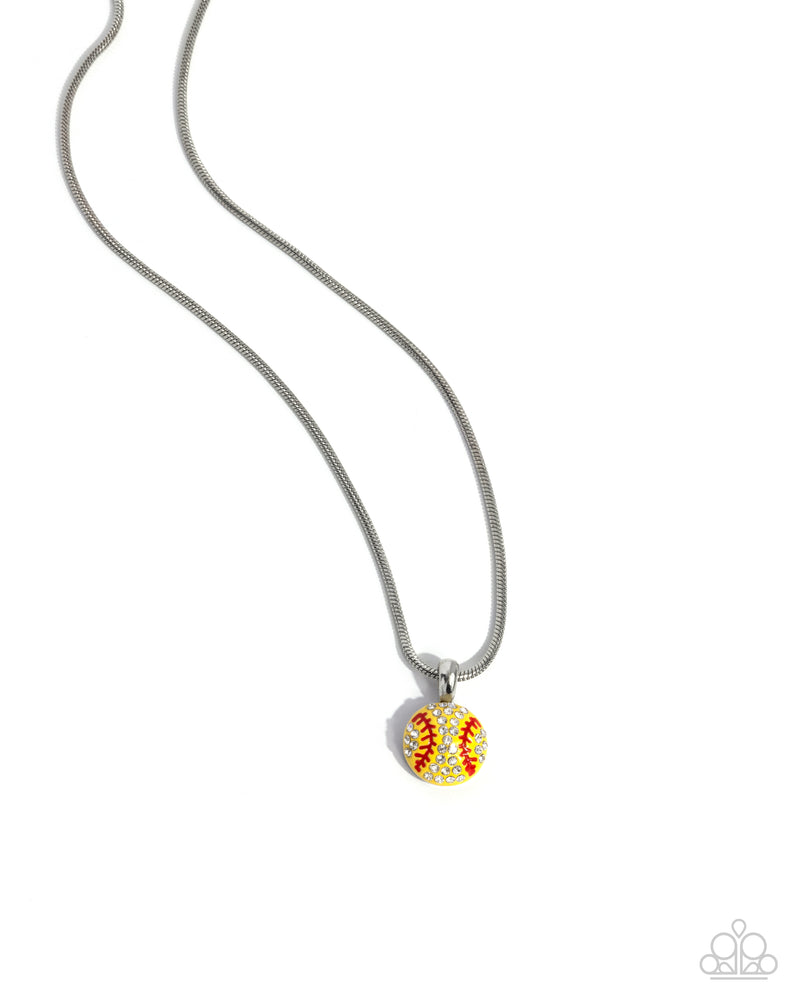 five-dollar-jewelry-throw-a-softball-yellow-necklace-paparazzi-accessories