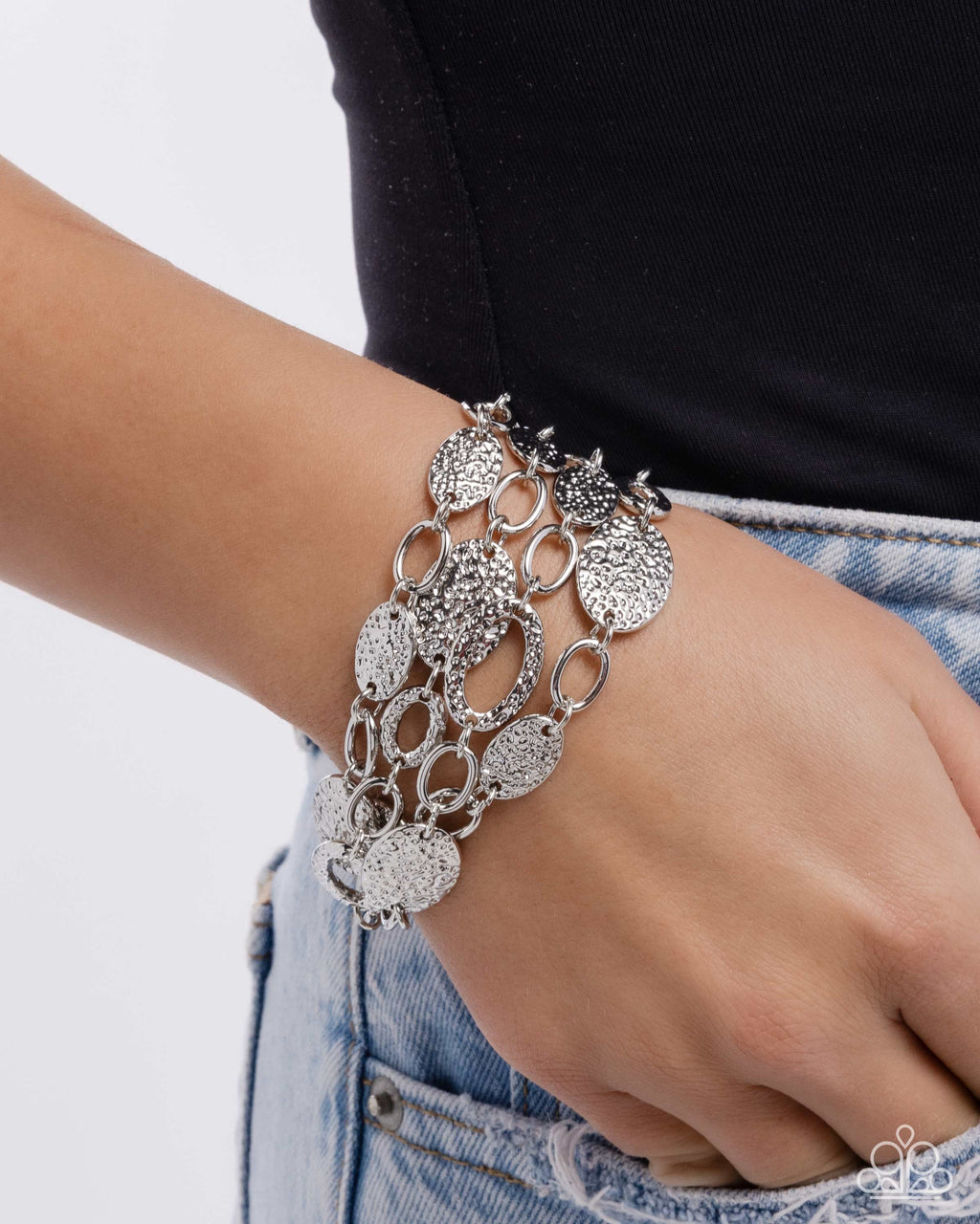 Hammered Helm - Silver Bracelet - Paparazzi Accessories