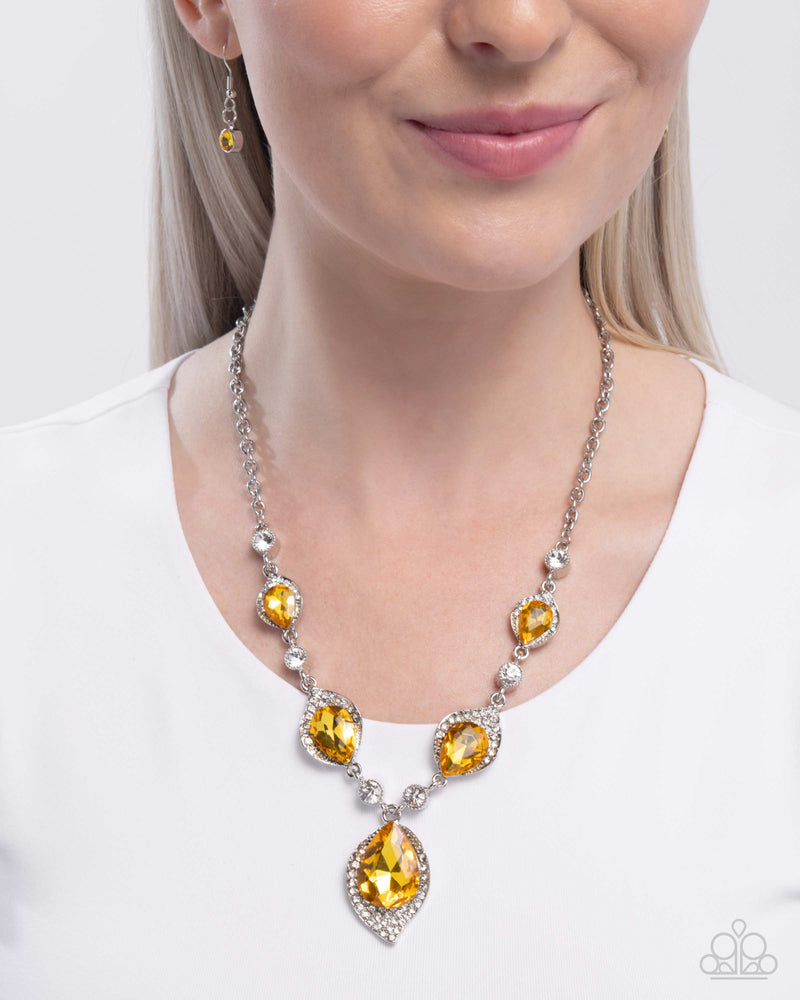 SPADES of Shimmer - Yellow Necklace - Paparazzi Accessories