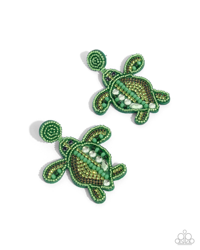 five-dollar-jewelry-turtle-tapestry-green-post earrings-paparazzi-accessories