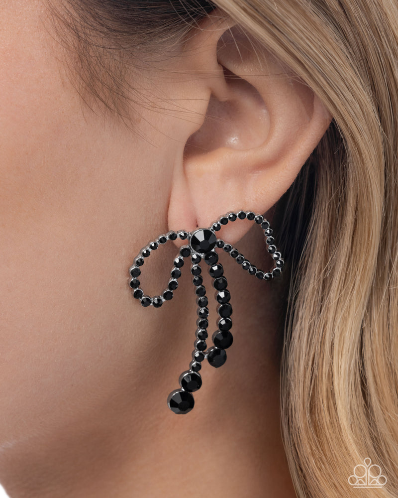 Black Tie Bow - Black Post Earrings - Paparazzi Accessories