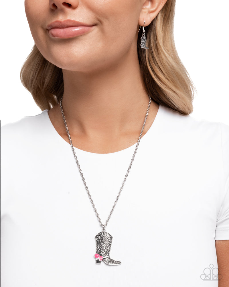 Blazing Boot - Pink Necklace - Paparazzi Accessories