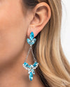 Carefree Chandelier - Blue Post Earrings - Paparazzi Accessories