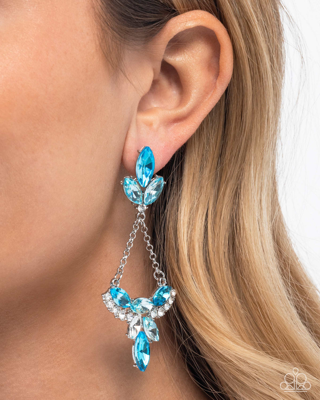 Carefree Chandelier - Blue Post Earrings - Paparazzi Accessories