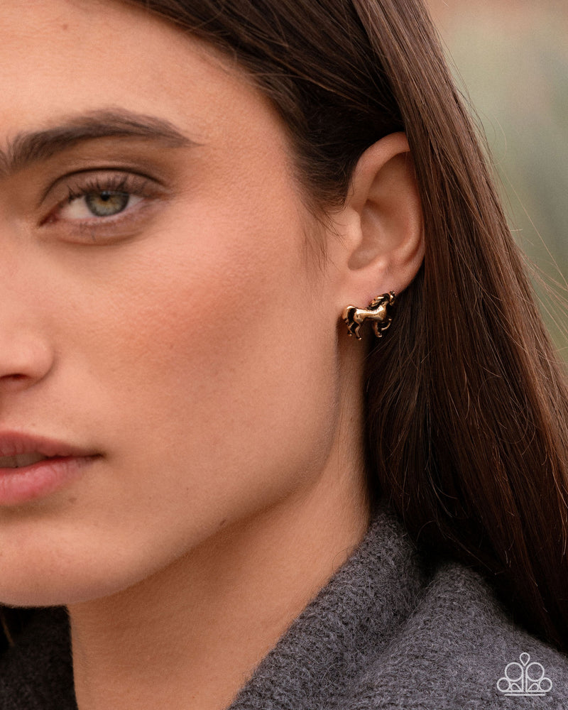 Stallion Selfie - Gold Post Earrings - Paparazzi Accessories