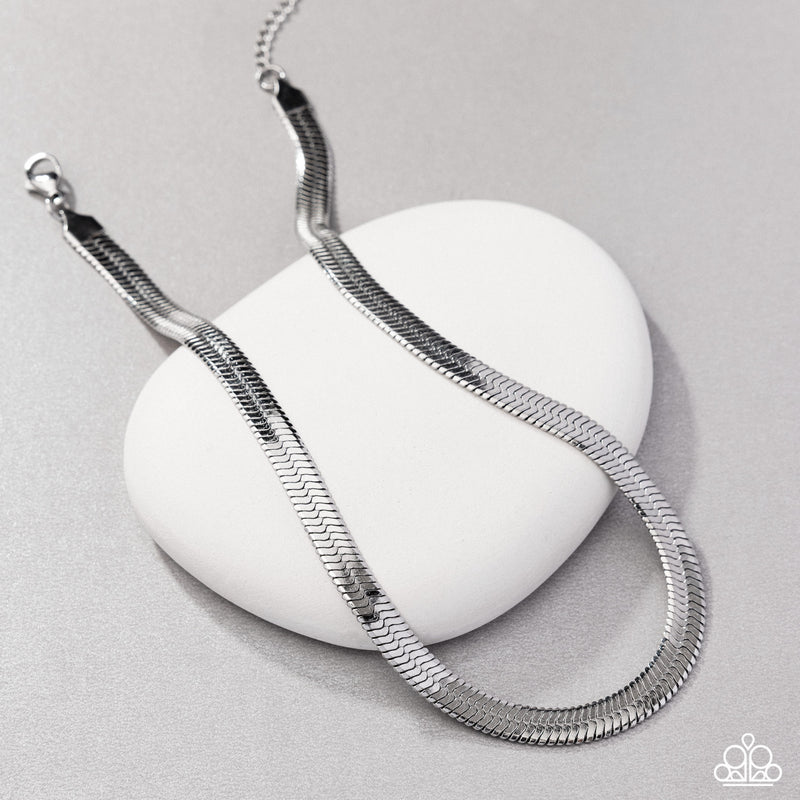 Herringbone Haute - Silver Necklace - Paparazzi Accessories