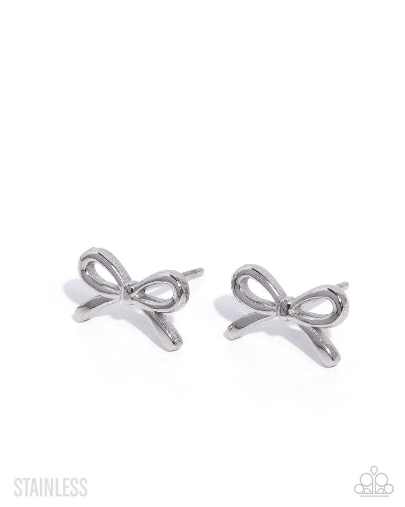 eight-dollar-jewelry-bow-the-line-silver-post earrings-paparazzi-accessories