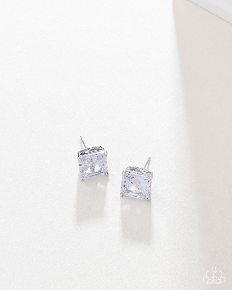 GLOW Time - White Post Earrings - Paparazzi Accessories