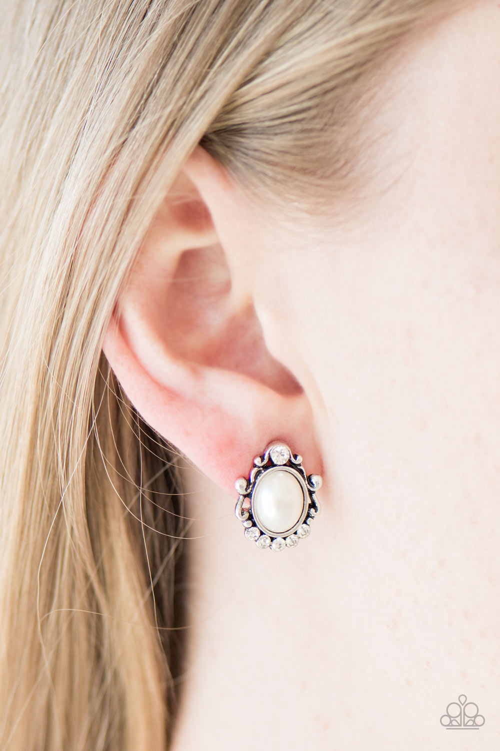 Poshly Princess - White Post Earrings - Paparazzi Accessories