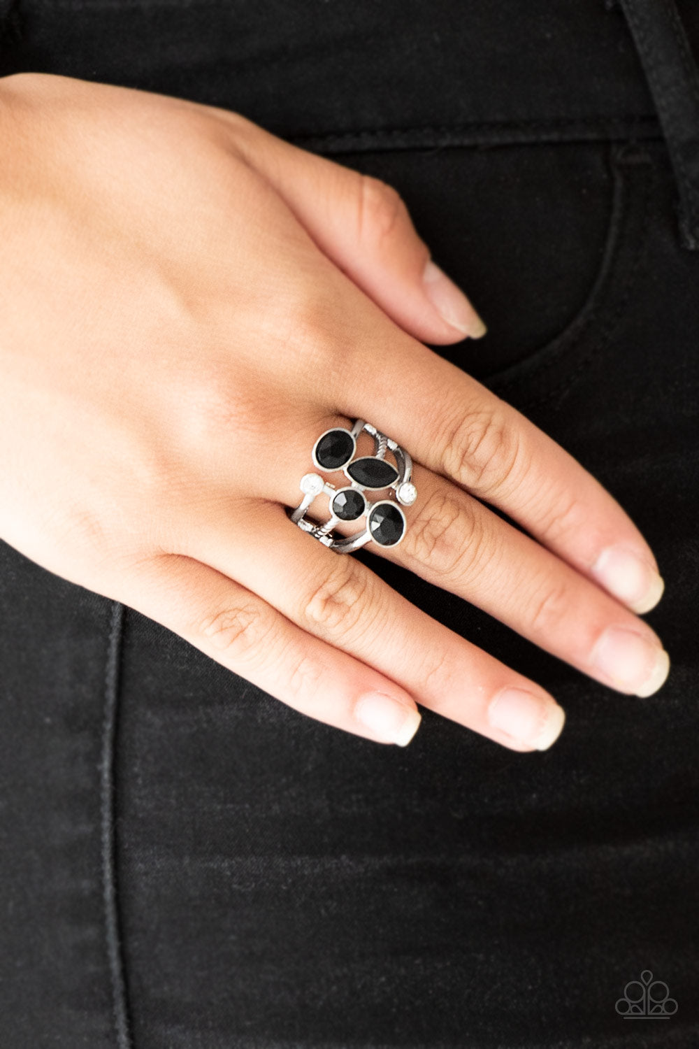 Metro Mingle - Black Ring - Paparazzi Accessories