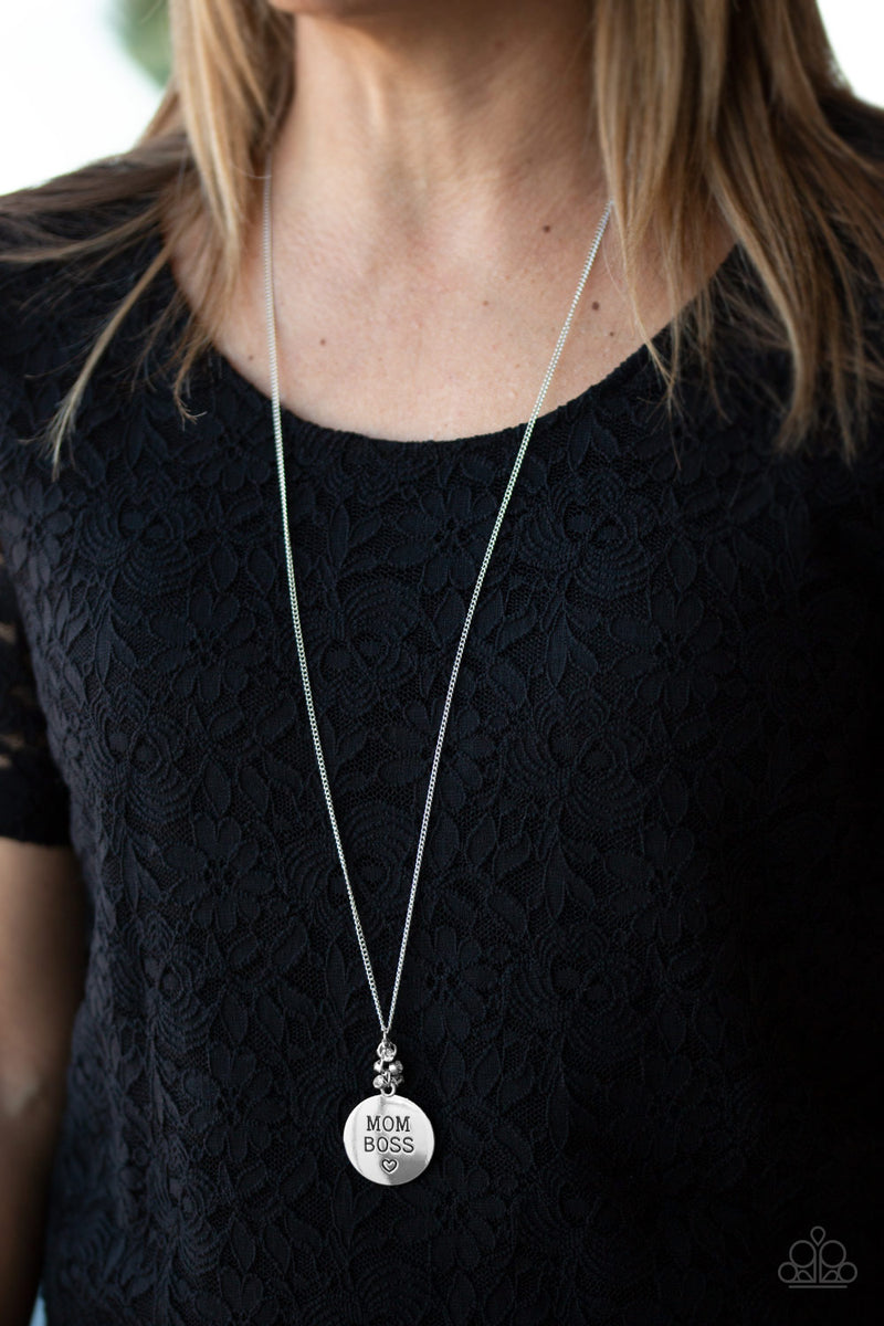Mom Boss - White Necklace - Paparazzi Accessories