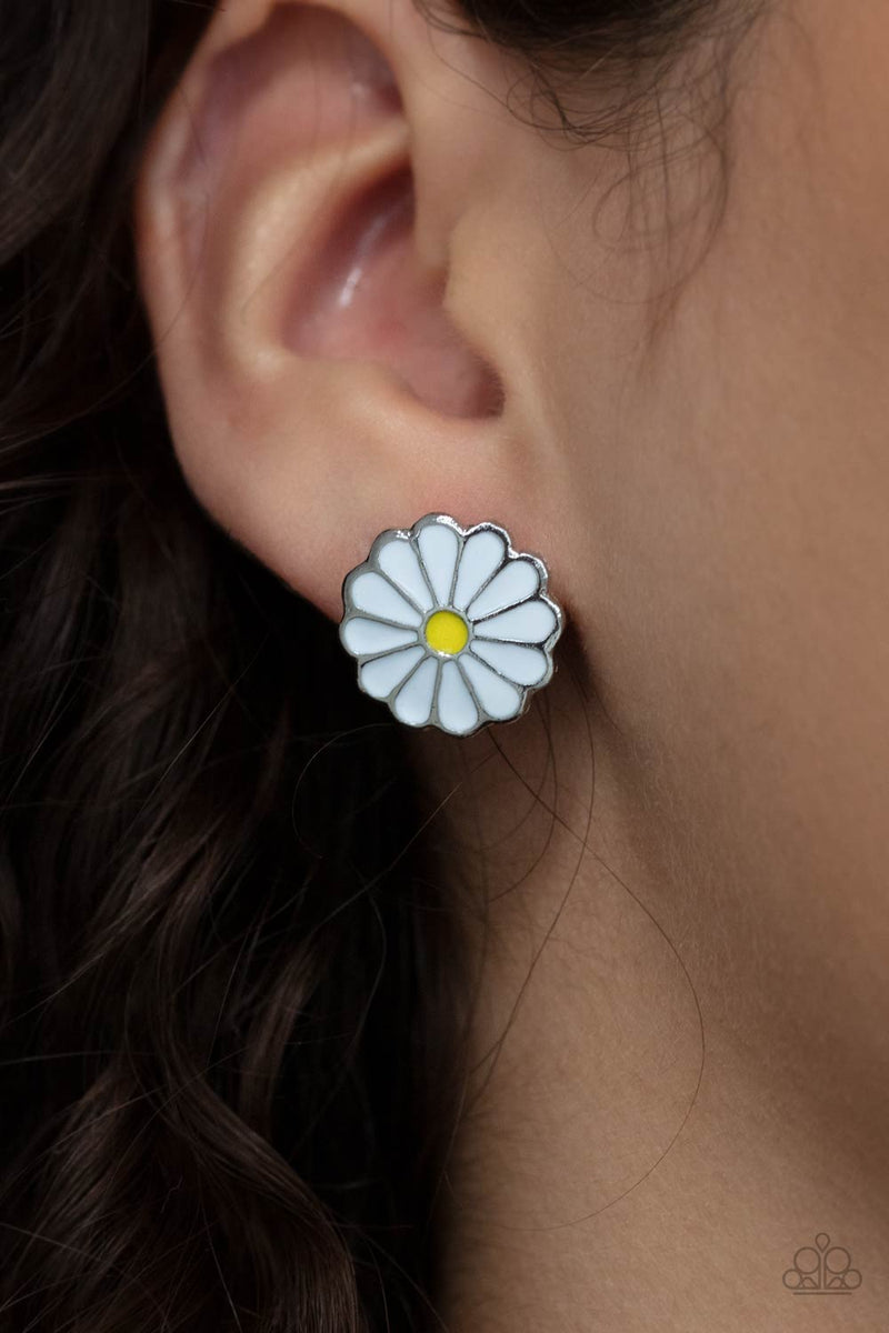 Budding Out - White Post Earrings - Paparazzi Accessories