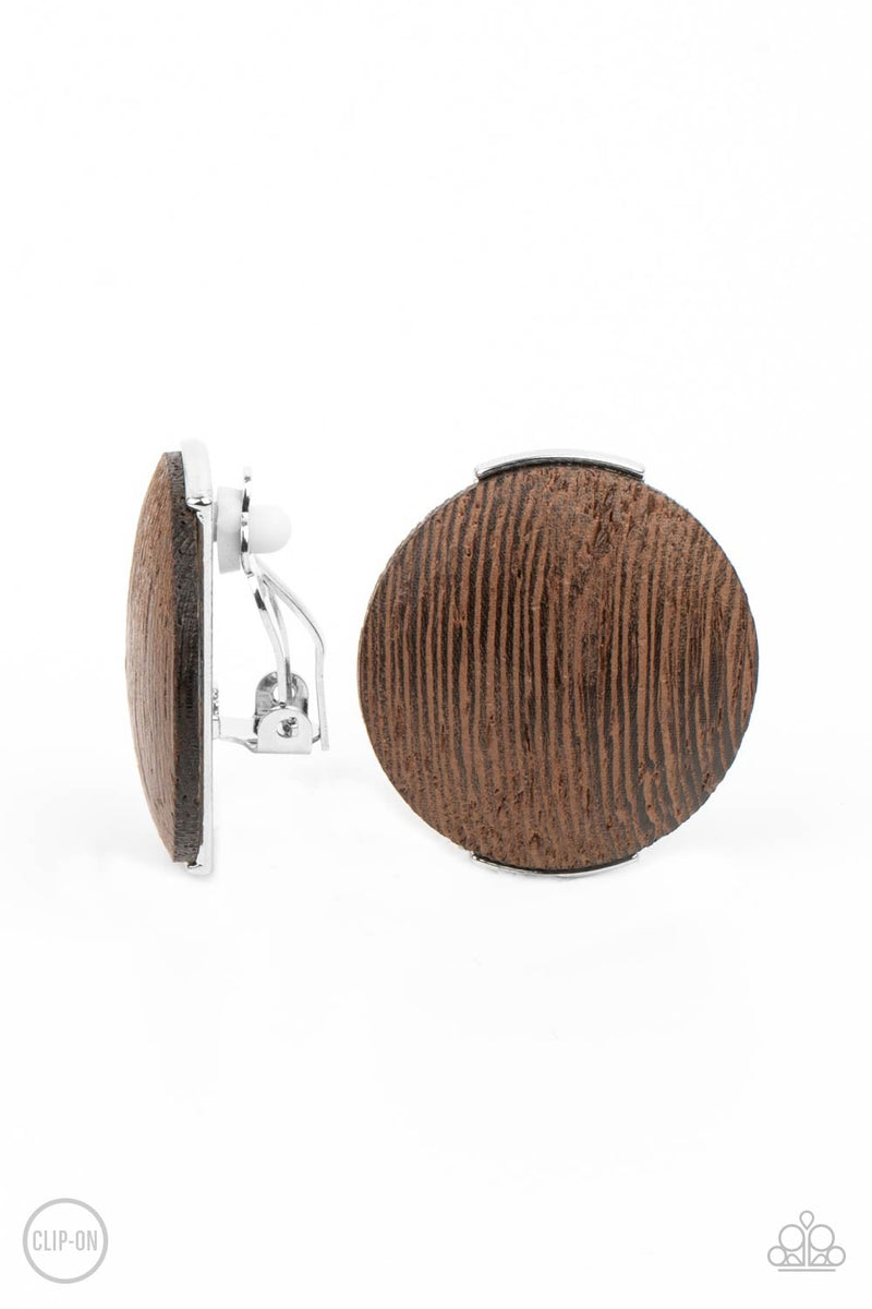 five-dollar-jewelry-woodwork-it-brown-clip-on-paparazzi-accessories