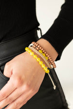 Down HOMESPUN - Yellow Bracelet - Paparazzi Accessories