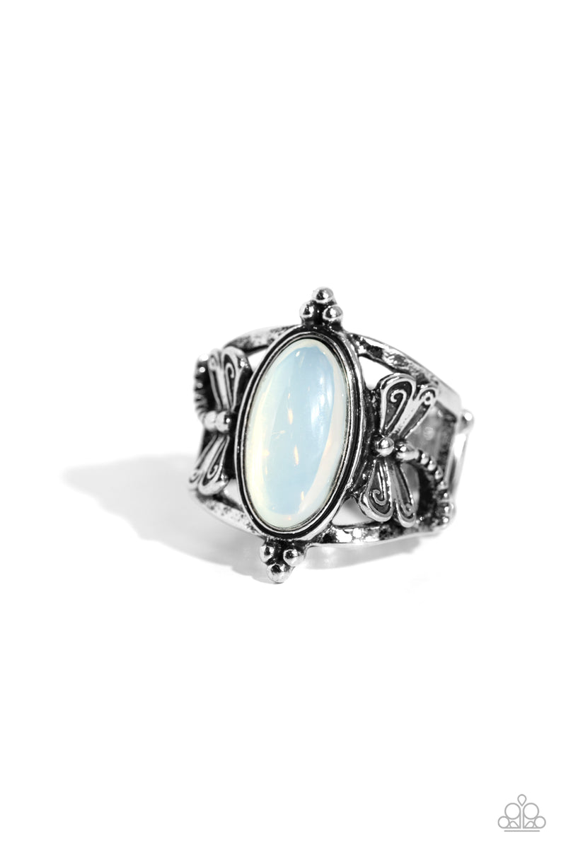 five-dollar-jewelry-dance-of-the-dragonflies-white-ring-paparazzi-accessories
