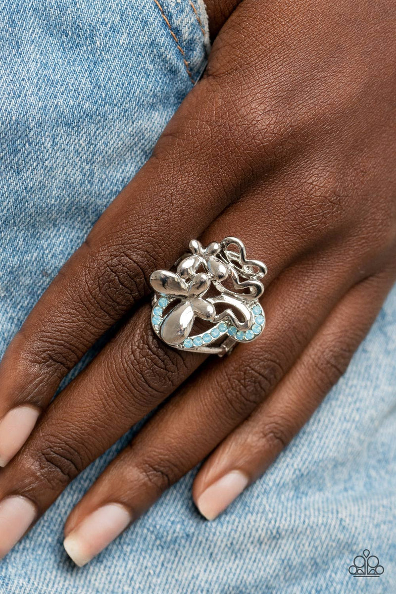 Fluttering Flashback - Blue Ring - Paparazzi Accessories