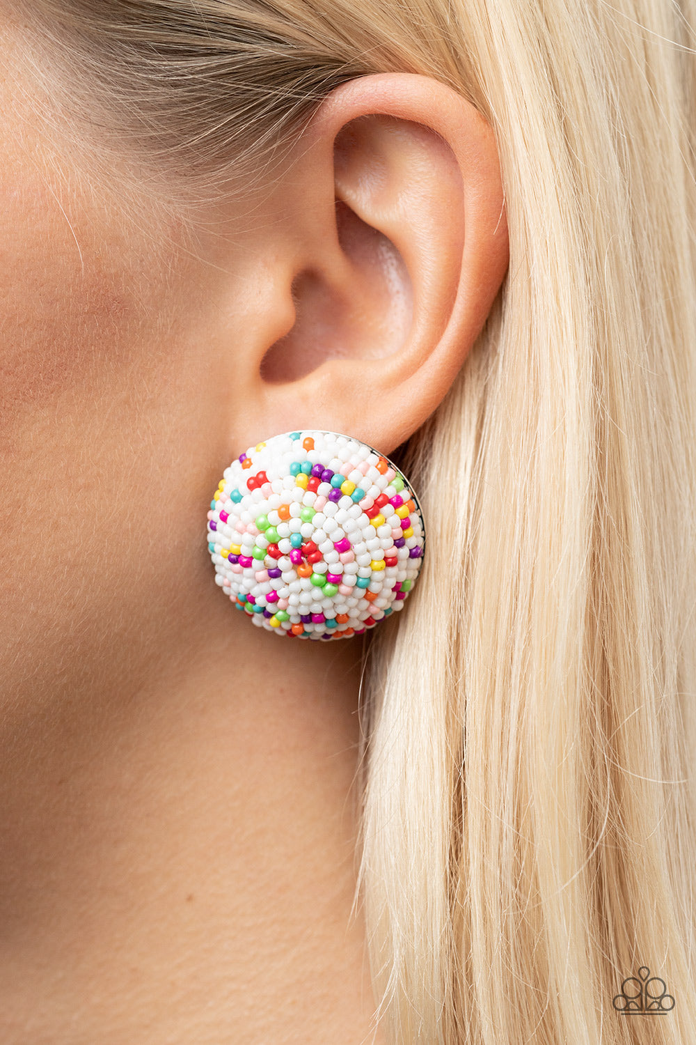 Kaleidoscope Sky - White Post Earrings - Paparazzi Accessories