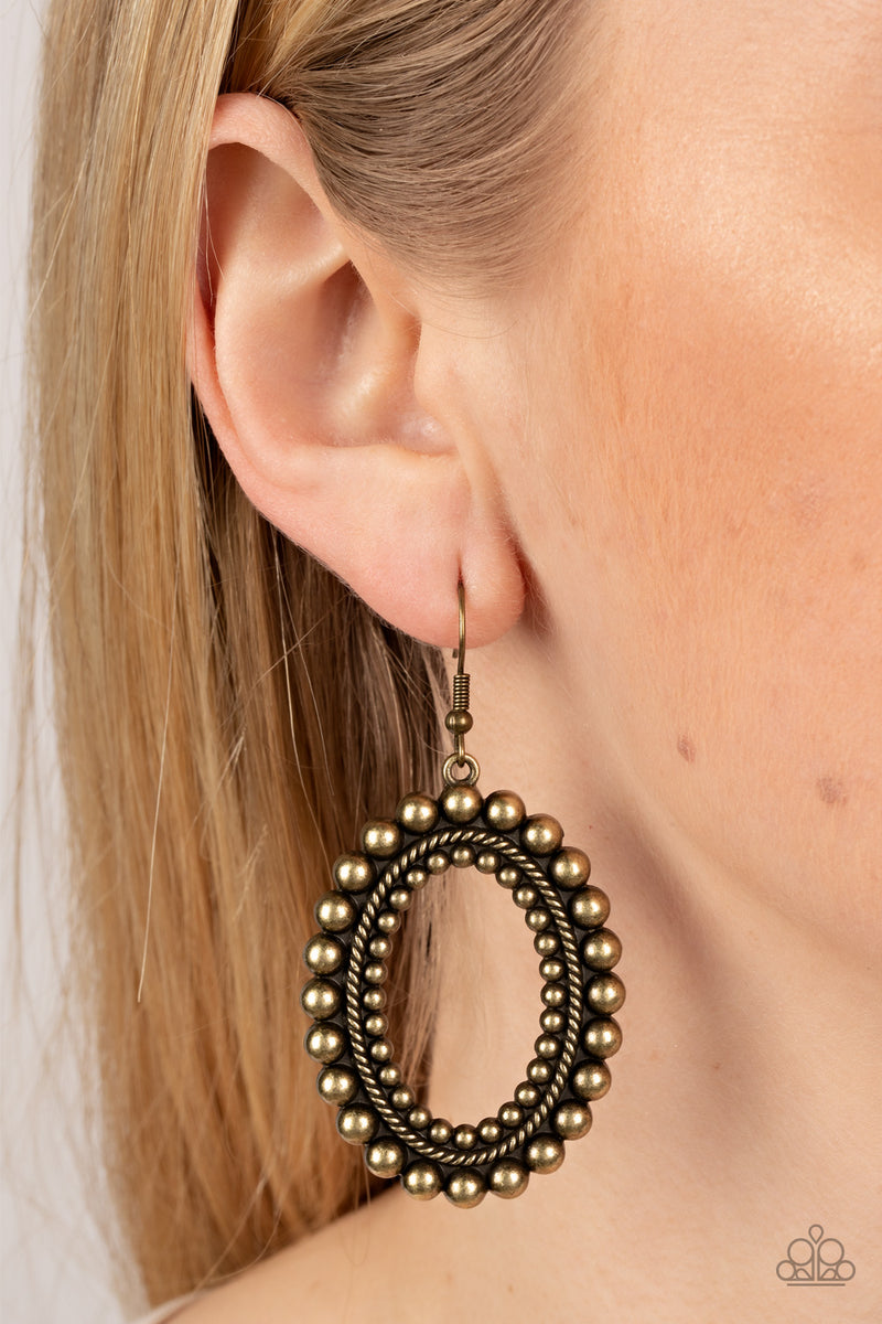 Homestead Hideaway - Brass Earrings - Paparazzi Accessories