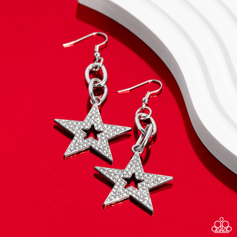 Cosmic Celebrity - White Earrings - Paparazzi Accessories