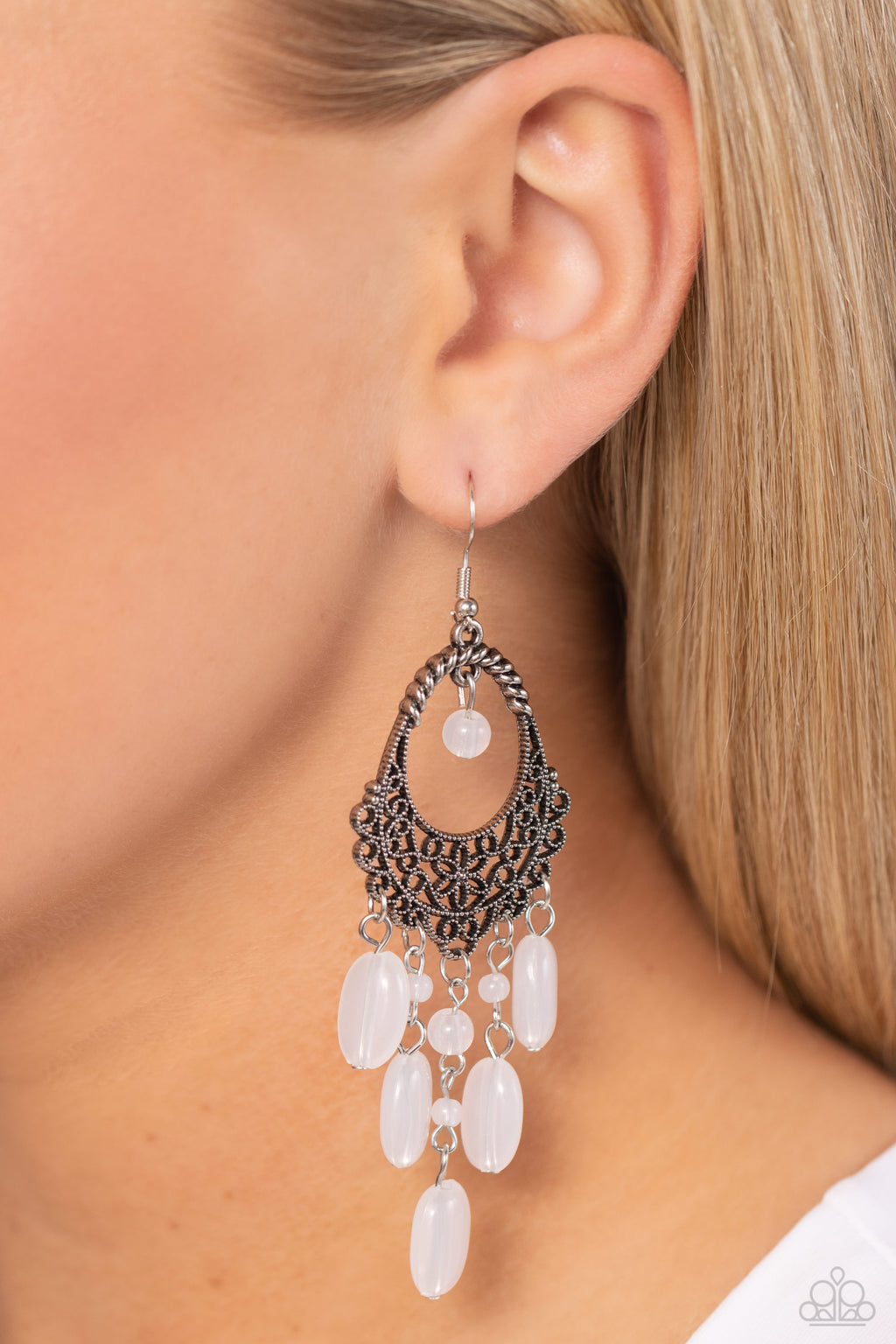 Botanical Escape - White Earrings - Paparazzi Accessories