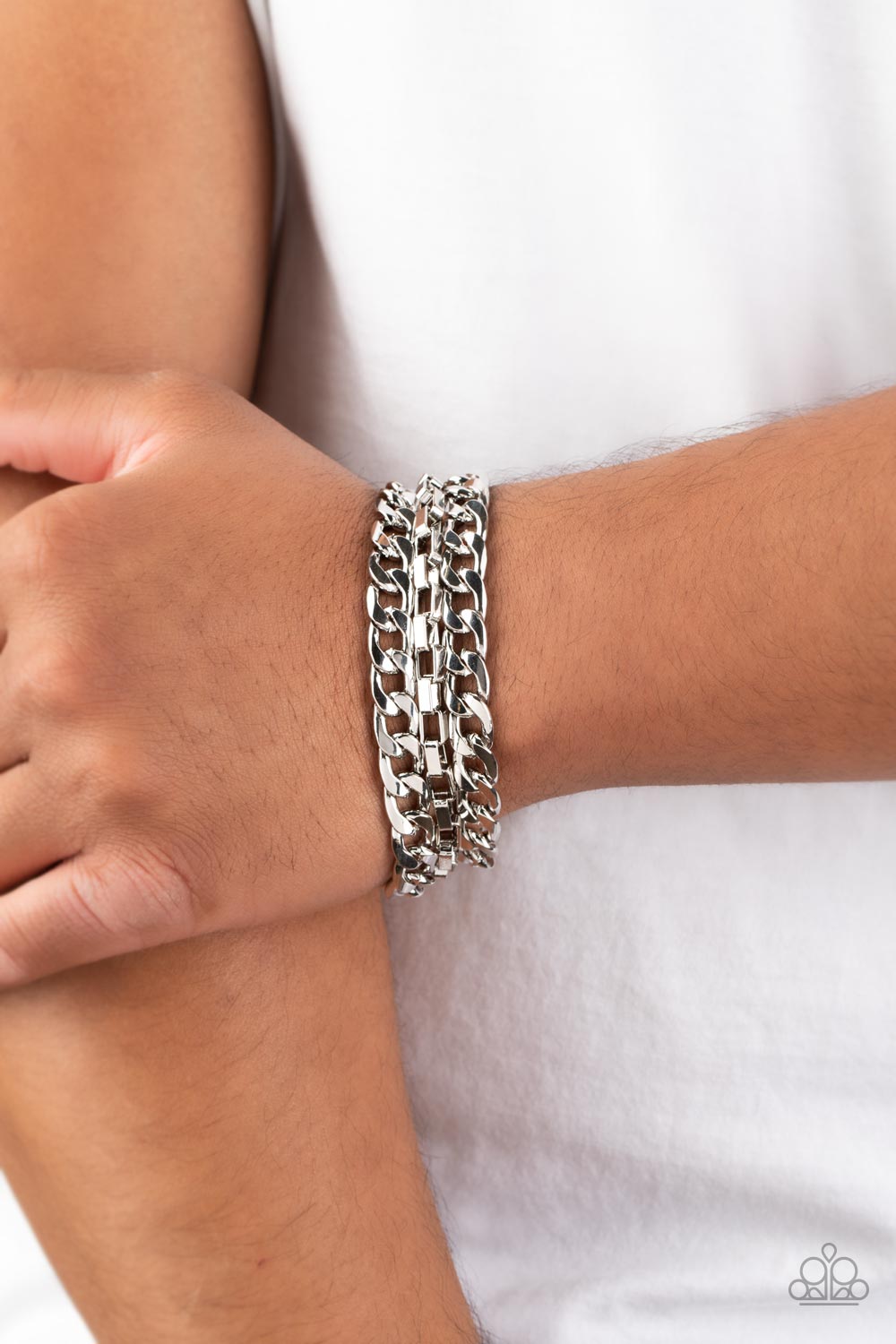 Heavy Duty - Silver Mens Bracelet - Paparazzi Accessories