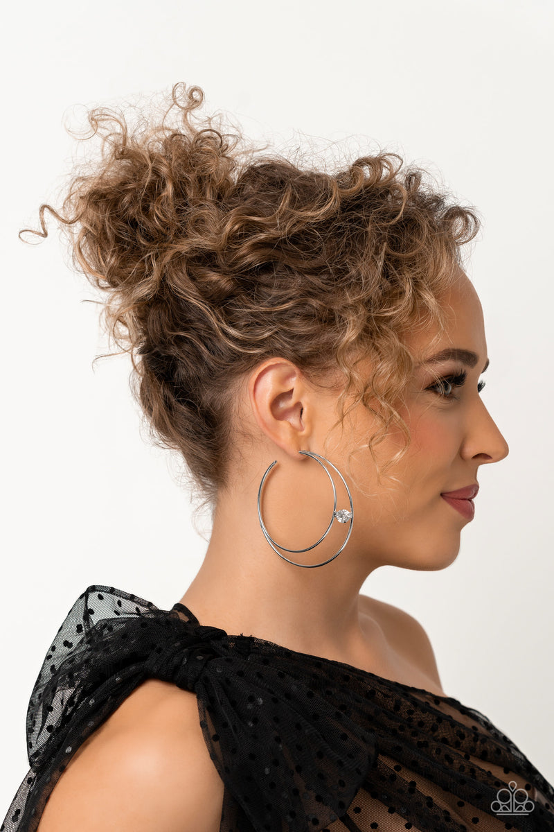Theater HOOP - White Earrings - Paparazzi Accessories