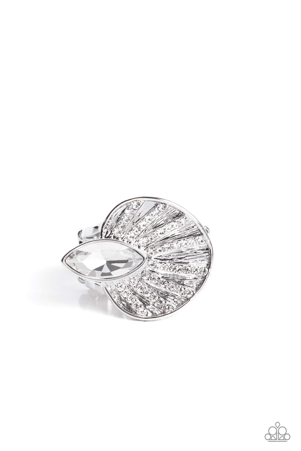 five-dollar-jewelry-fan-dance-dazzle-white-ring-paparazzi-accessories