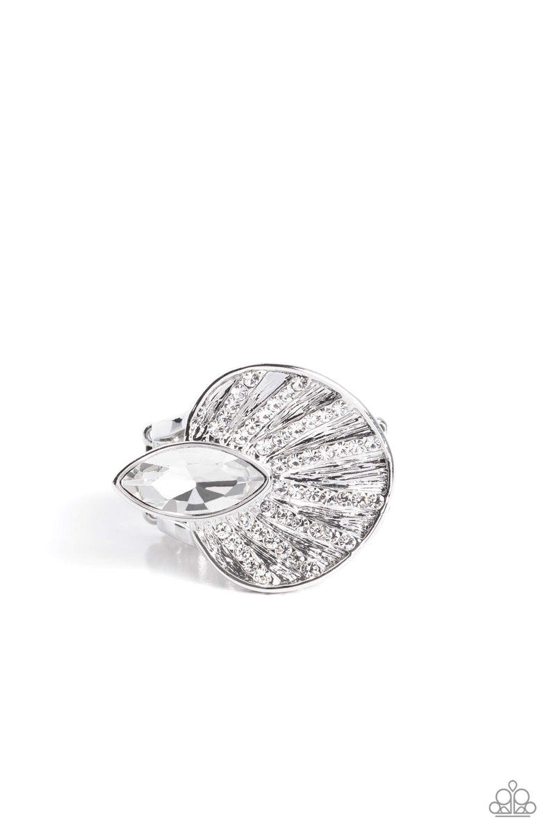 five-dollar-jewelry-fan-dance-dazzle-white-ring-paparazzi-accessories