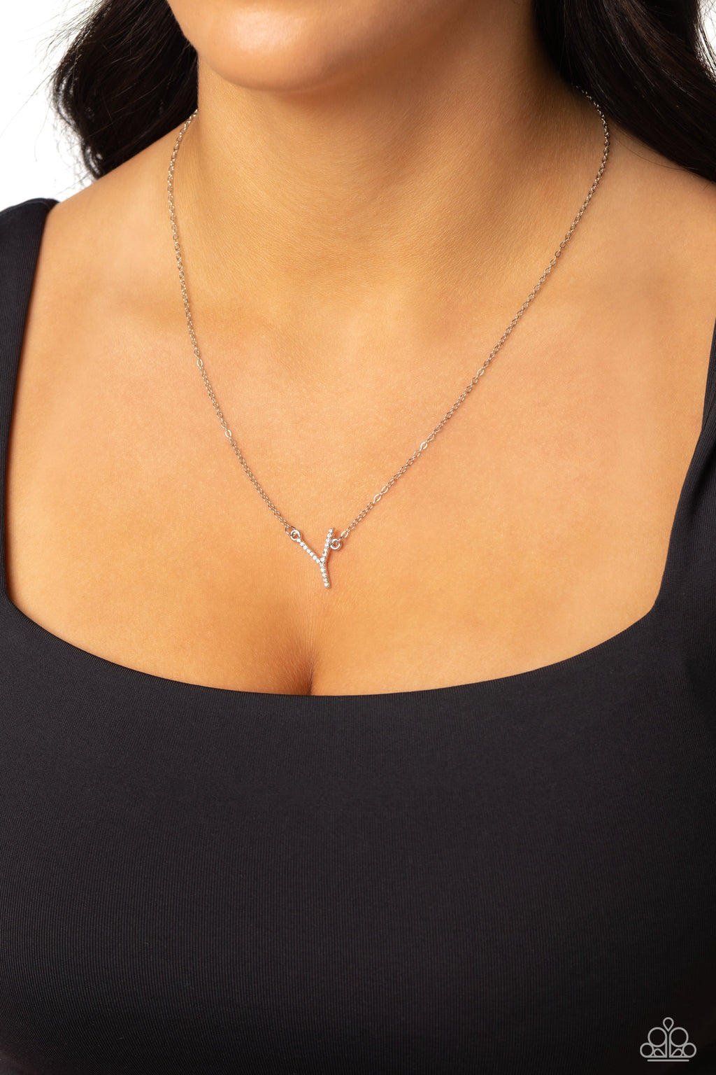 INITIALLY Yours - Y - White Necklace - Paparazzi Accessories