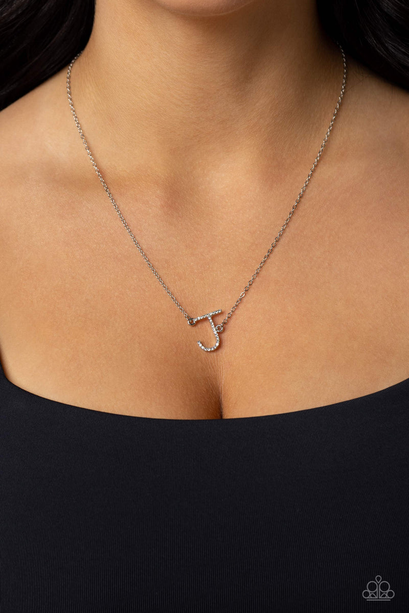 INITIALLY Yours - J - White Necklace - Paparazzi Accessories