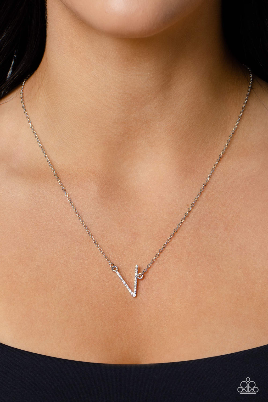 INITIALLY Yours - V - White Necklace - Paparazzi Accessories