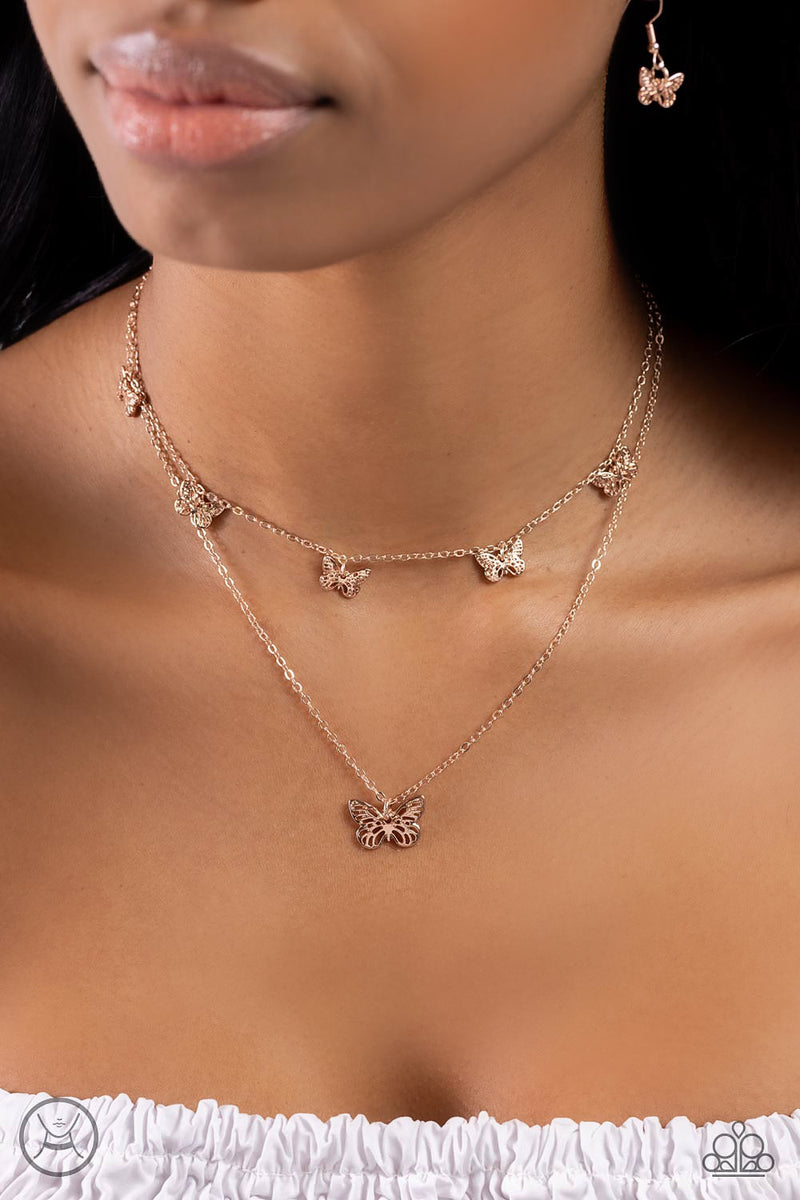 Butterfly Beacon - Rose Gold Necklace - Paparazzi Accessories