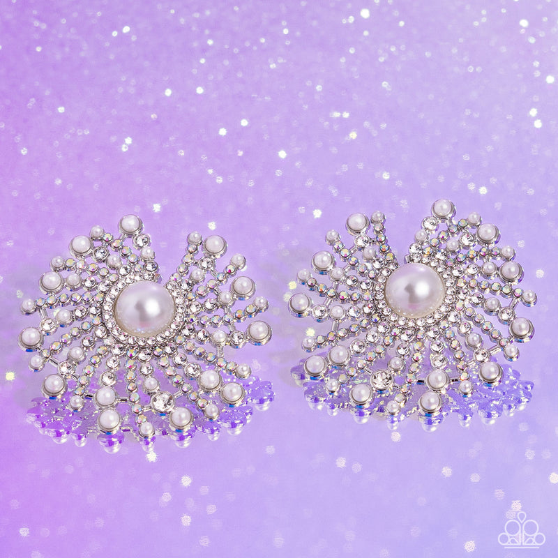 Fancy Fireworks - White Post Earrings - Paparazzi Accessories
