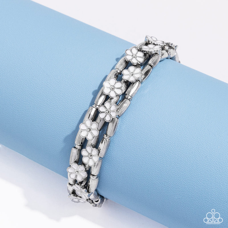 Scattered Springtime - White Bracelet - Paparazzi Accessories